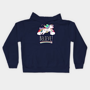 Flying Unicorn And Rainbow Inspirational Believe Kids Hoodie